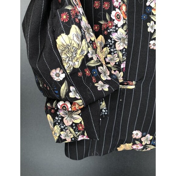 Xoxo Womens Floral Pinstripe Blazer Size M Black Ruched 3/4 Sleeves Y2k Office - Picture 5 of 9